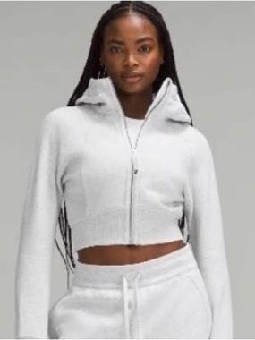 Lululemon Scuba Full-Zip Cropped Hoodie Gray | Heathered Ultra Light | Size XL